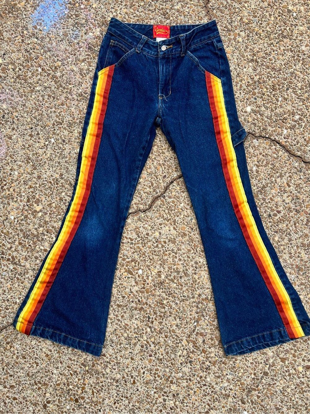 Vintage Y2K Genius USA flare bootcut carpenter jeans Retro stripe Women Junior 1